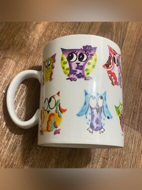 Create By Just Mugs Owl Owls Print XL Large Coffee Mug Cup 5”H X 4.25W Ceramic